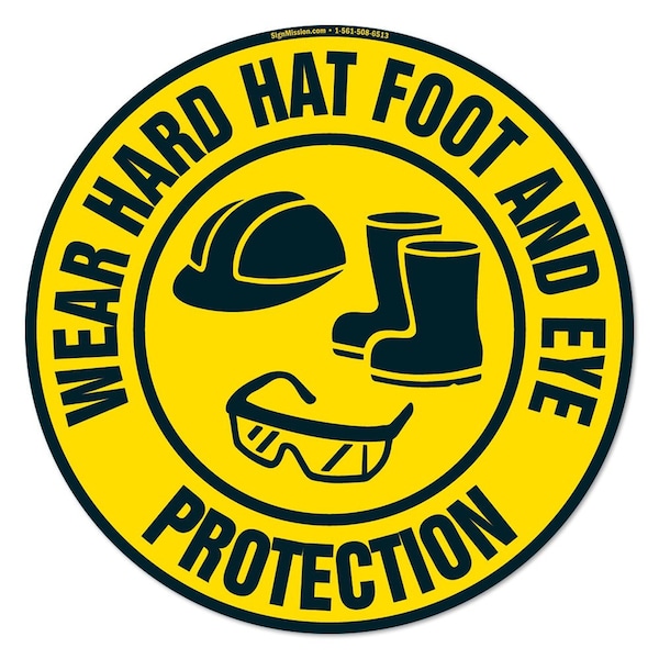 Wear Hard Hat Foot Eye Protection 16in Non-Slip Floor Marker, 16 in L, 16 in H, 99874, 12PK